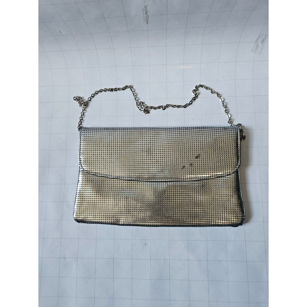 Silver Mesh Evening Bag Vintage Clutch Chain Strap Envelope Purse